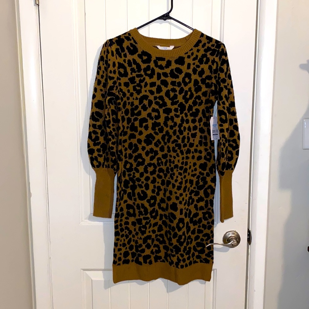 Leopard Midi Bubble Sleeve Dress NEVER WORN TAGS STILL ON Size XS (0-2)